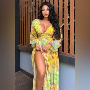Fashion Nova Willow Maxi Dress Yellow/ combo 2X